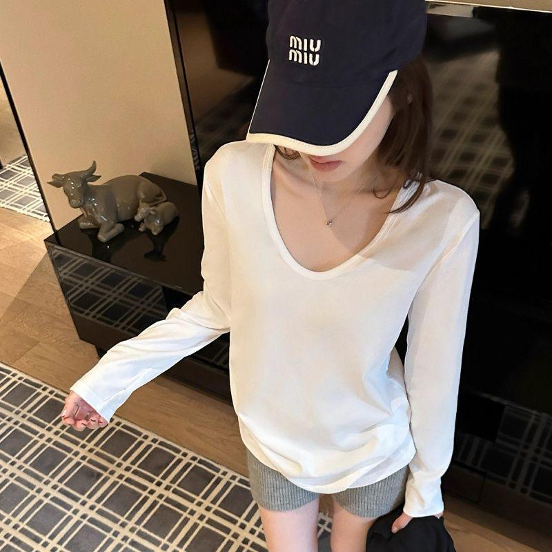 Damen V-Ausschnitt Schlanke Passform Lockeres Design Herbst Unterhemd T-Shirt