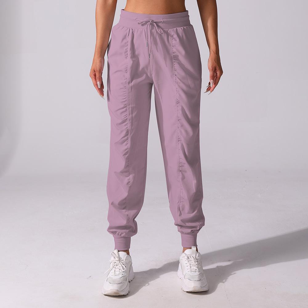 Women's Quick-Dry Pleated Cropped Running Pants with Drawstring