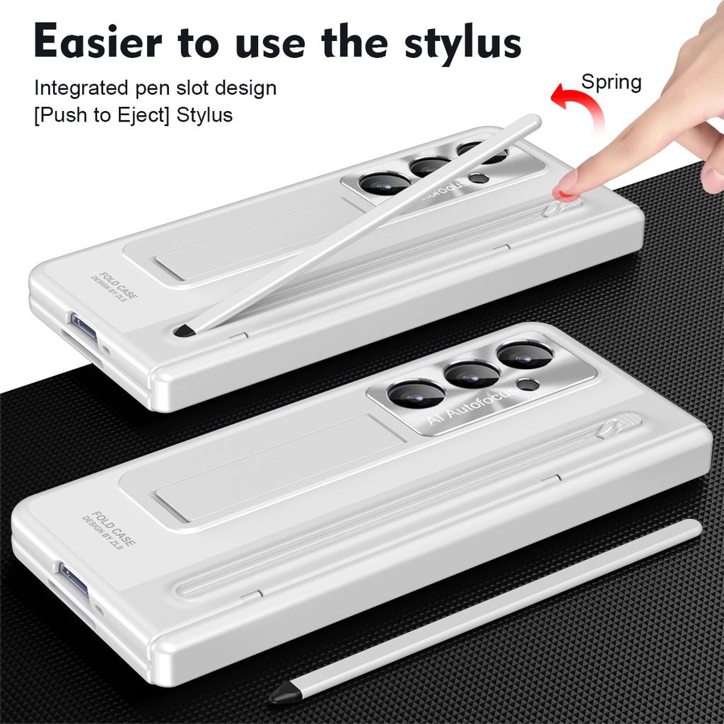 With Touch Pen Case for Samsung Galaxy Z Fold 7 6 5 4 FOLD7 Hinge Folding Cover Kickstand Full Protection Tempered Glass Film