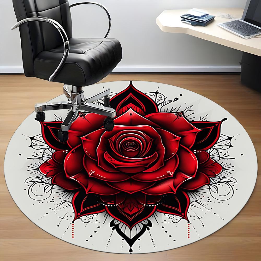 1 Stück Rose Mandala Stuhlteppich für Büro, Innenbereich Rutschfest Waschbar Polyesterfaser Teppich, Matte Für Büro, Maschinenwaschbar