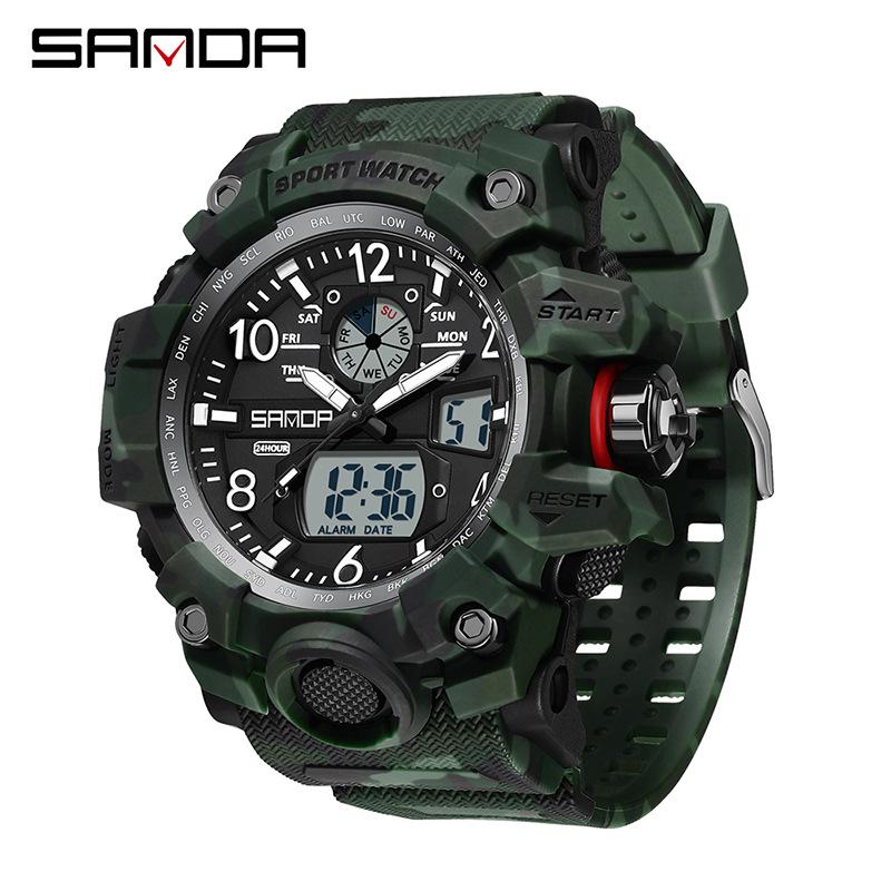 SANDA Women's Trendy LED Dual Display Waterproof Watch with Hourly Chime