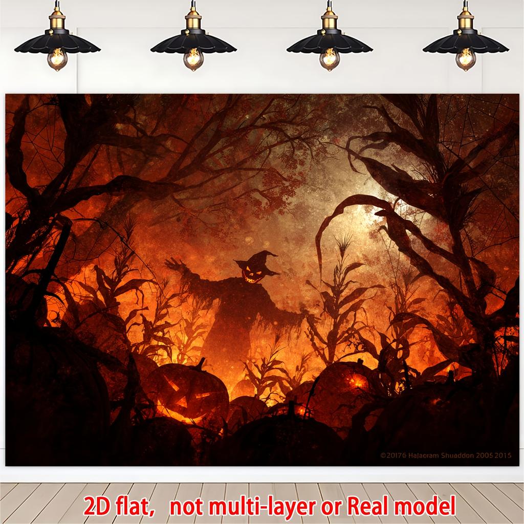 2D flat design 1 eerie Halloween-themed banner - terrifying pumpkin landscape.PMJ
