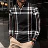 Stylish Men's Long Sleeve Plaid Zip Polo Shirt, Casual Fashion Top