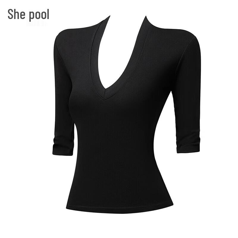 Women s V-Neck Slim Fit Solid Summer T-Shirt M