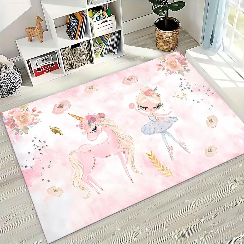 Elegant Ballet Dacing Girl Ballerina Cartoon Rug for Bedroom Living Room Sofa Home Doormat Decor,Large Kids Non-slip Floor Mat