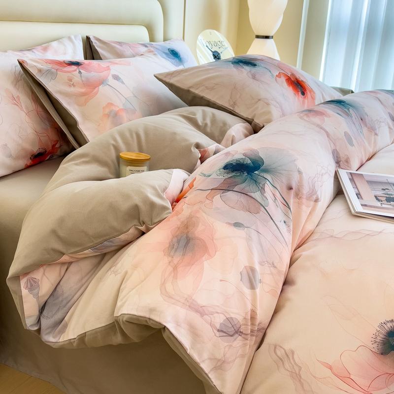 Sleep Grid Digital Printed Cotton Thickened Woolen Four Piece Set