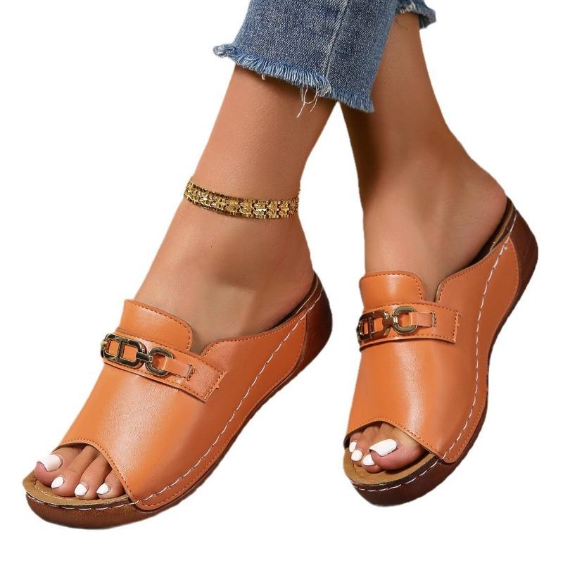 Large size summer popular new sandals women comfortable slope heel round head thick bottom simple casual outer slippers women