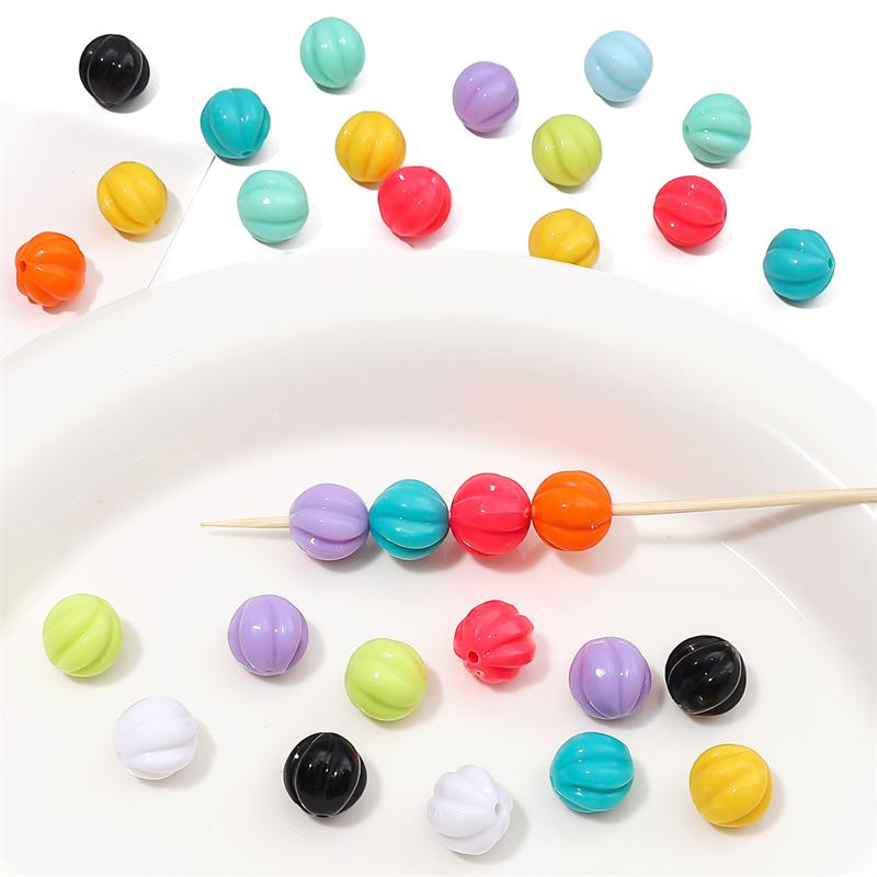 Solid Color Acrylic Pumpkin Shape Beads 12mm Spacers for DIY Jewelry 1 Set
