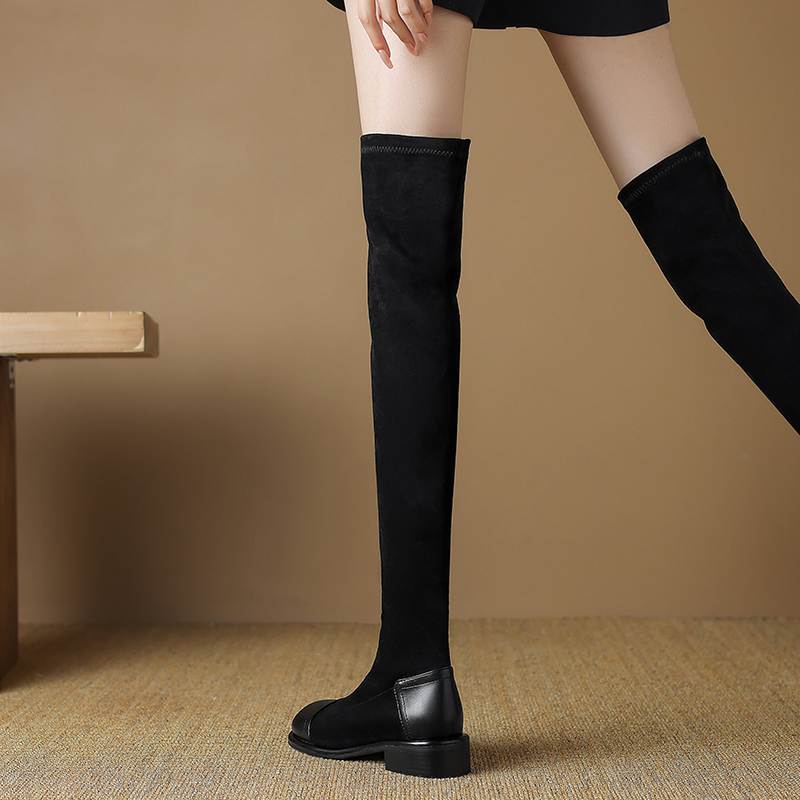 Krazing Pot Flock Autumn Winter Shoes Low Heels Size 43 Long Boots Slip On Stretch Over-the-knee Boots