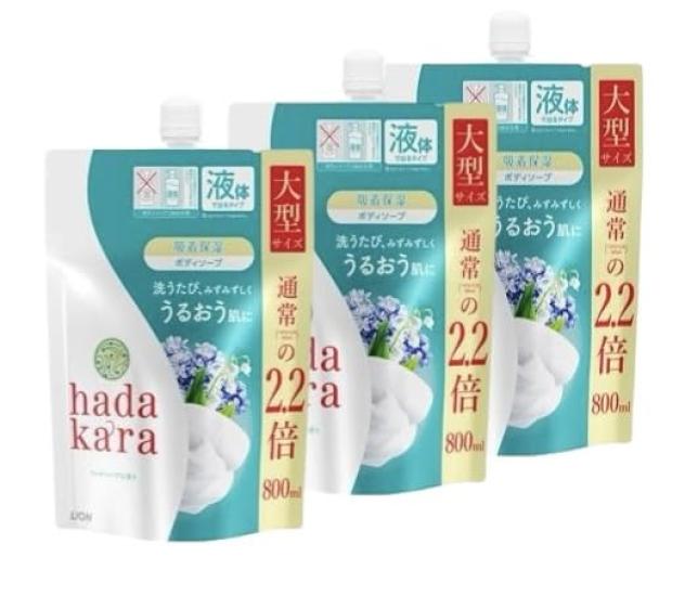Hadakara Body Soap, Liquid, Rich Soap Scent, Large Refill Pack (800ml x 3 bags)