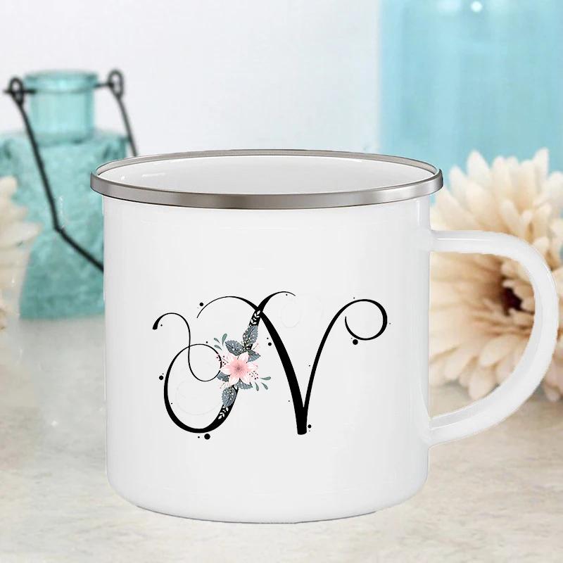 Letter Flower Mugs Wedding Creative Coffee Wine Cups Drinks Dessert Milk Juice Cup Enamel Mugs Handle Drinkware Bridesmaid Gifts