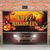 Outdoor sunset pumpkin and ghost castle designed Halloween garage door banner - holiday wall decoration for holiday cele