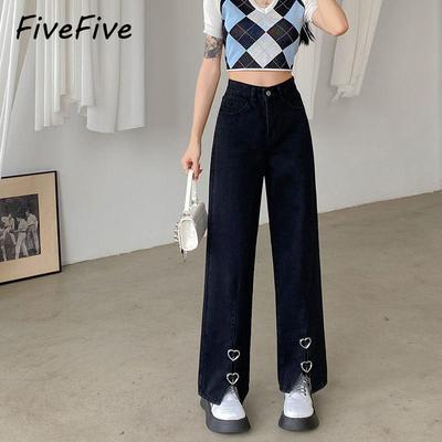 FiveFive φαρδιά παντελόνια Oversize Τζιν Γυναικεία Ψηλόμεση Streetwear Γυναικεία τζιν Τάση Κορεατικής μόδας Φαρδιά Ρούχα