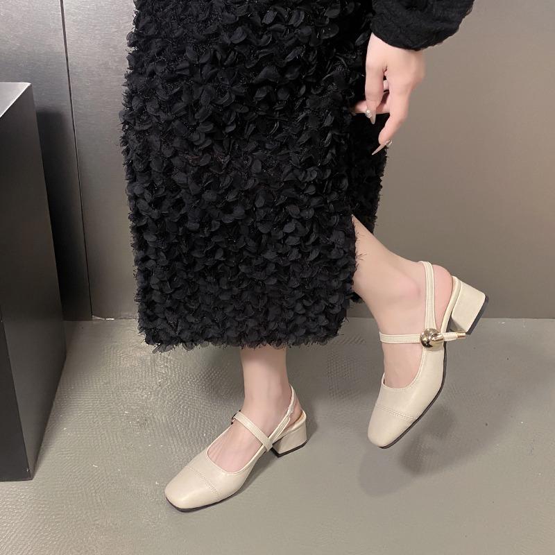 Fashion Summer Mary Jane Sandals Women's Thick Heel Shoes One Button Baotou Single Shoe Elegant Comfortable Ladies Sandals Zapatos Mujer