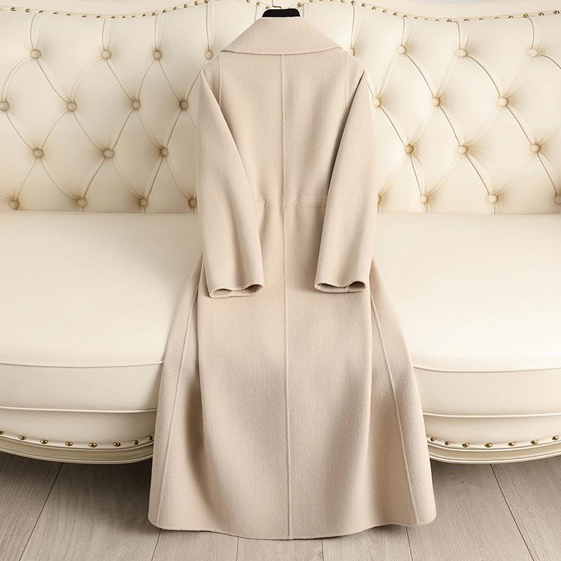 2024 Autumn/Winter Women's Long Double-Faced Wool Coat - Over-the-Knee, Slimming, High-End Wool Blend.