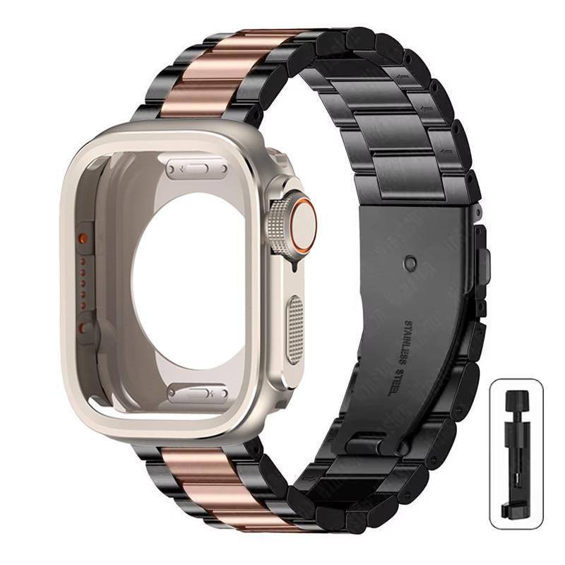 Alloy Case+Stainless Steel Strap For Apple Watch Ultra 2 1 49mm 46mm 45mm 44mm Hollow Out Protective Cover For Iwatch 10 9 8 7 6