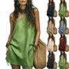 Damen Freizeit Ärmellos Locker Sitzend Tasche Kurzkleid Baumwolle Leinen Asymmetrischer Ausschnitt Sommer Tunika Stil
