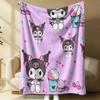 Kuromi Pink & White Stripe Flannel Blanket Soft Warm Throw Japanese Anime Camping Office Bedroom School Nap Blanket Summer Quilt