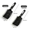 Großer, antistatischer, gebogener Haarkamm mit Schweineborsten zum Stylen und Massieren von lockigem Haar