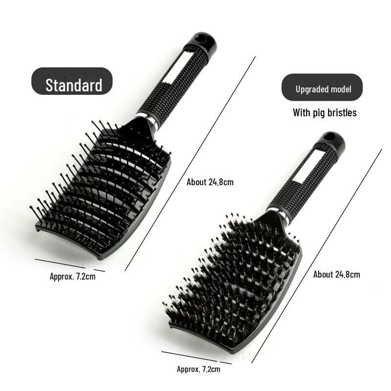 Großer, antistatischer, gebogener Haarkamm mit Schweineborsten zum Stylen und Massieren von lockigem Haar