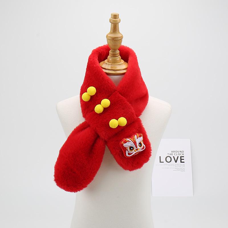 Children's Versatile Red Winter Scarf: Chinese New Year Style Plush Neck Gaiter for Boys and Girls