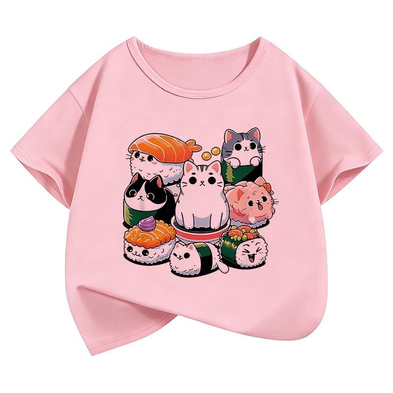 Funny Sushi Cat Food Design Printed T Shirts Short Sleeve Kids Children's T-shirt Boys Girls Summer Spring Cute Top Tee Shirt