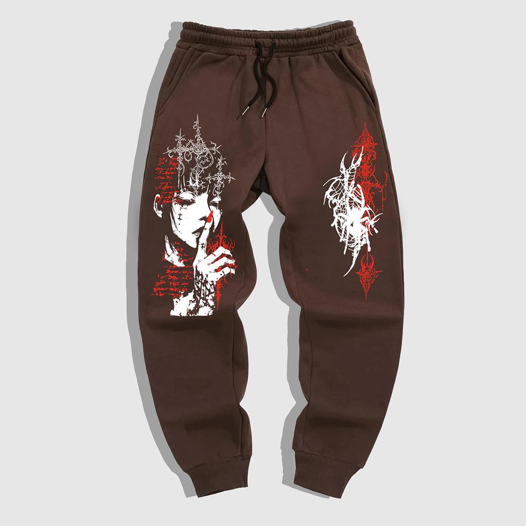 Men's Gothic Style Jogger Pants - Winter Warmth Casual Athletic Track Pants with Elastic Waist & Cuffed Hem, Geometric Gothic Patterns