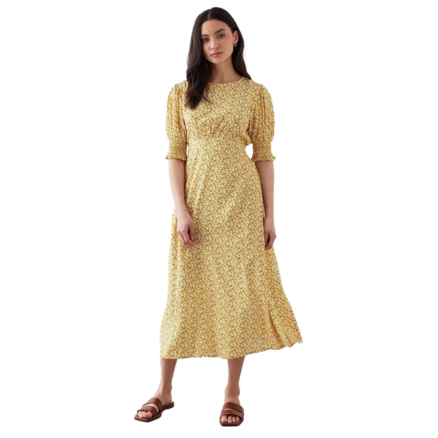 Dorothy Perkins Donna/Signora Vestito Midi Petite con Polsini Arricciati e Stampa a Pois 8 UK giallo