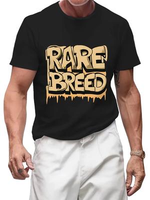 Men'S Casual T-Shirt with Geometric "RARE BREED" Print - Crew Neck, Short Sleeve, All-Season Knit Fabric Top for Outdoor Wear