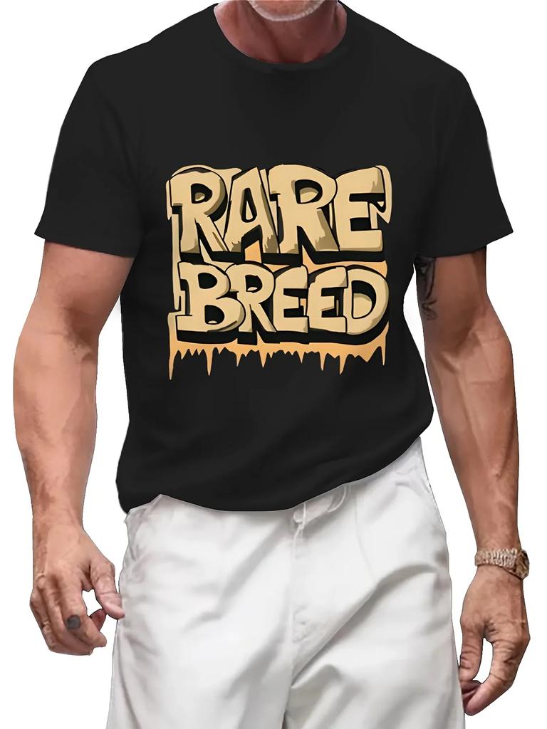 Herren Freizeit-T-Shirt mit geometrischem "RARE BREED" Aufdruck - Rundhalsausschnitt, Kurzarm, Ganzjahresstrickoberteil für Outdoor-Bekleidung