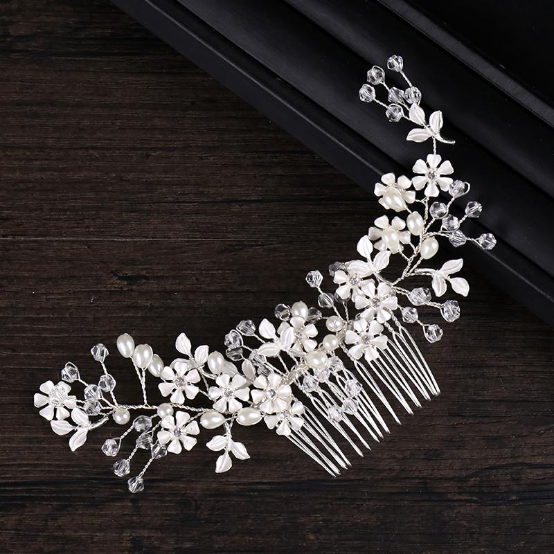 Trendy Silver Color Rhinestones Leaf Flower Hair Comb Bridal Hair Accessories Headpiece wedding Hair ornaments Women Jewelry