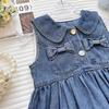2026 Girls' Lace-Trim Denim Pinafore Dress with Bow and Doll Collar