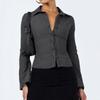 Mode Chemise Rayée Coupe Ajustée pour Femme Manches Longues Blouse Élégante Col de Chemise Bureau Décontracté Hauts Courts Simples Simples Printemps Été Streetwear Vêtements de Base