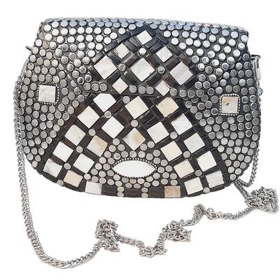 Silver Metal Beaded Ethnic Purse Girls Bridal Bag Cross Body Bag for women/Girl Party Clutch Metal Clutches Vintage Brass