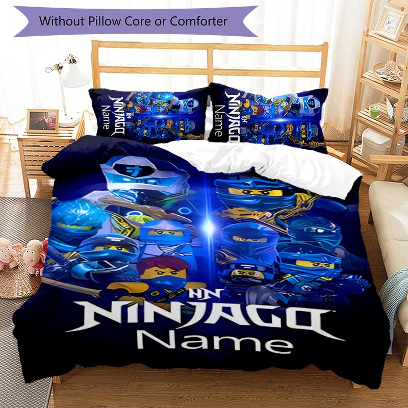 3pcs Custom Name Cartoon Lego Ninjago Bedding Set Duvet Cover Closure Includes 1 Duvet Cover & 2 Pillowcases for All Seasons Bedroom Decor