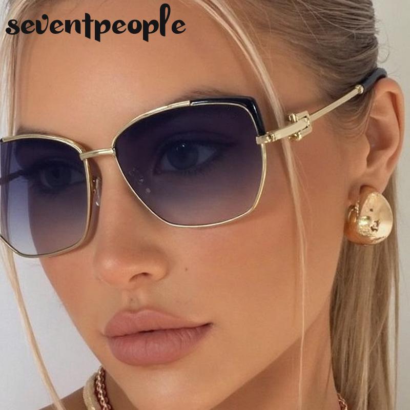 Oversized Sexy Cat Eye Sunglasses Women  Luxury Brand Trendy Metal Square Sunglass For Ladies Vintage Driving Shades UV400