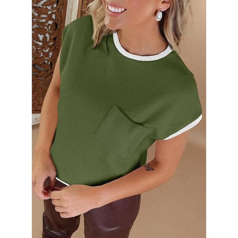 

Женская футболка с коротким рукавом весна-лето, трикотажная футболка в рубчик с узором в полоску, повседневный топ для прогулок XXL армия зеленый