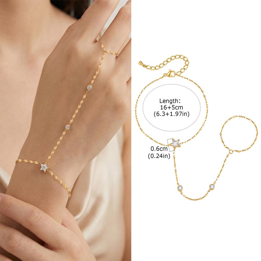 Luxury Minimalist Gold Plated Thin Chain Finger Ring Hand Chain Bracelets for Women, Party Elegant Stainless Steel Jewelry