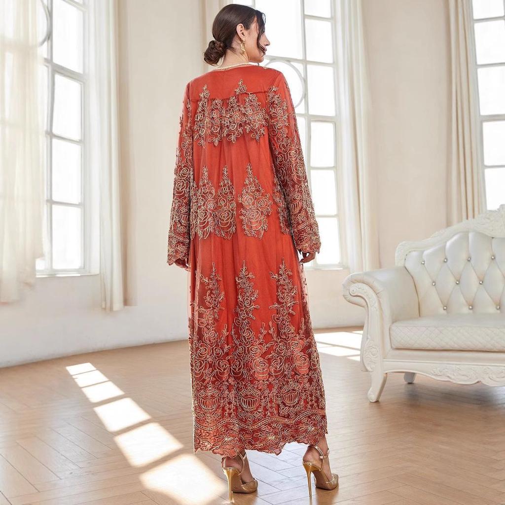 2025 Muslim Women's Spring/Summer Lace Embroidery Cardigan Robe