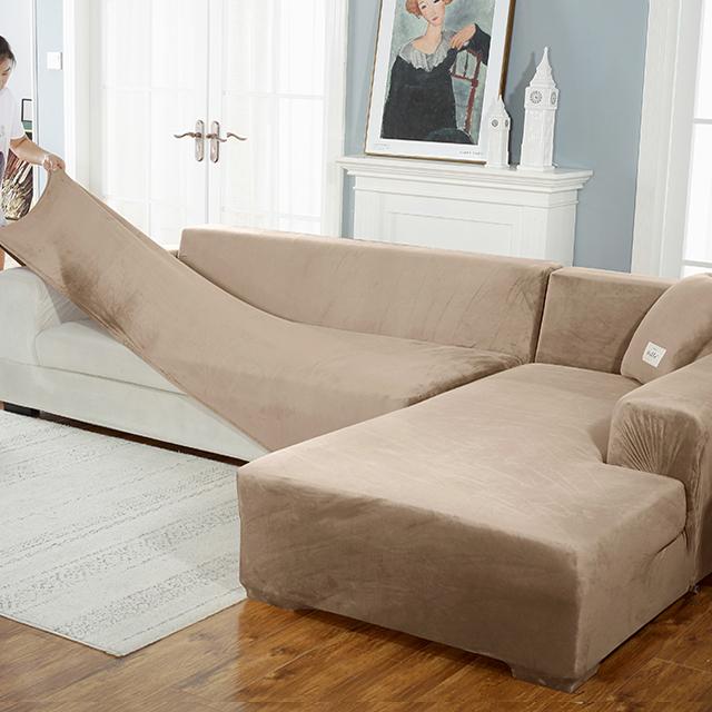 

Бархатный чехол для дивана, роскошные L-образные чехлы для диванов, однотонные чехлы для угловых диванов, кресло, противопыльный эластичный чехол, разрешено для домашних животных 3seater 185-230cm верблюд