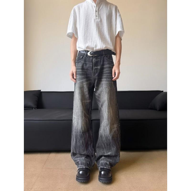 2026 Embroidered Denim Pants Loose Fit High Street Style Wide Leg Jeans Teens