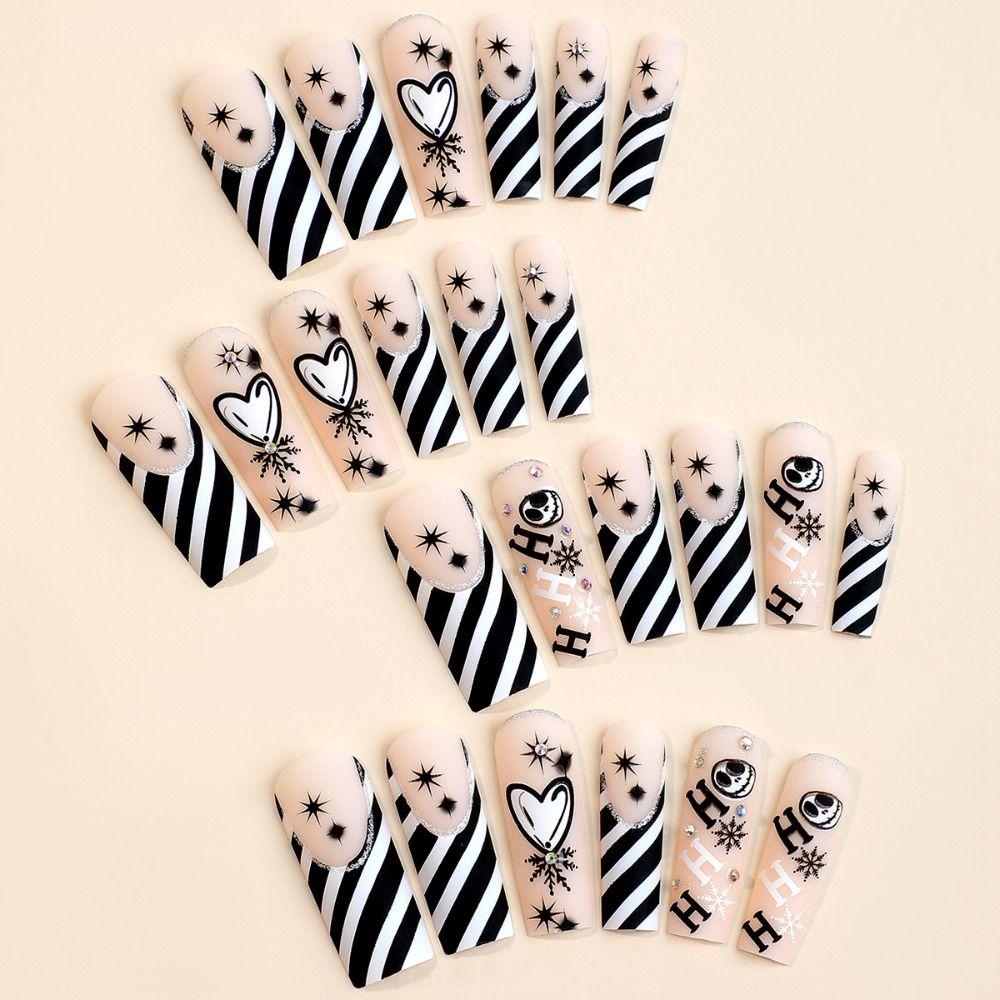 Bærbar Manikyr Lang Vannpipe Løsnegler Firkantet Hode Press-on Negler Halloween Løsnegler Kvinner