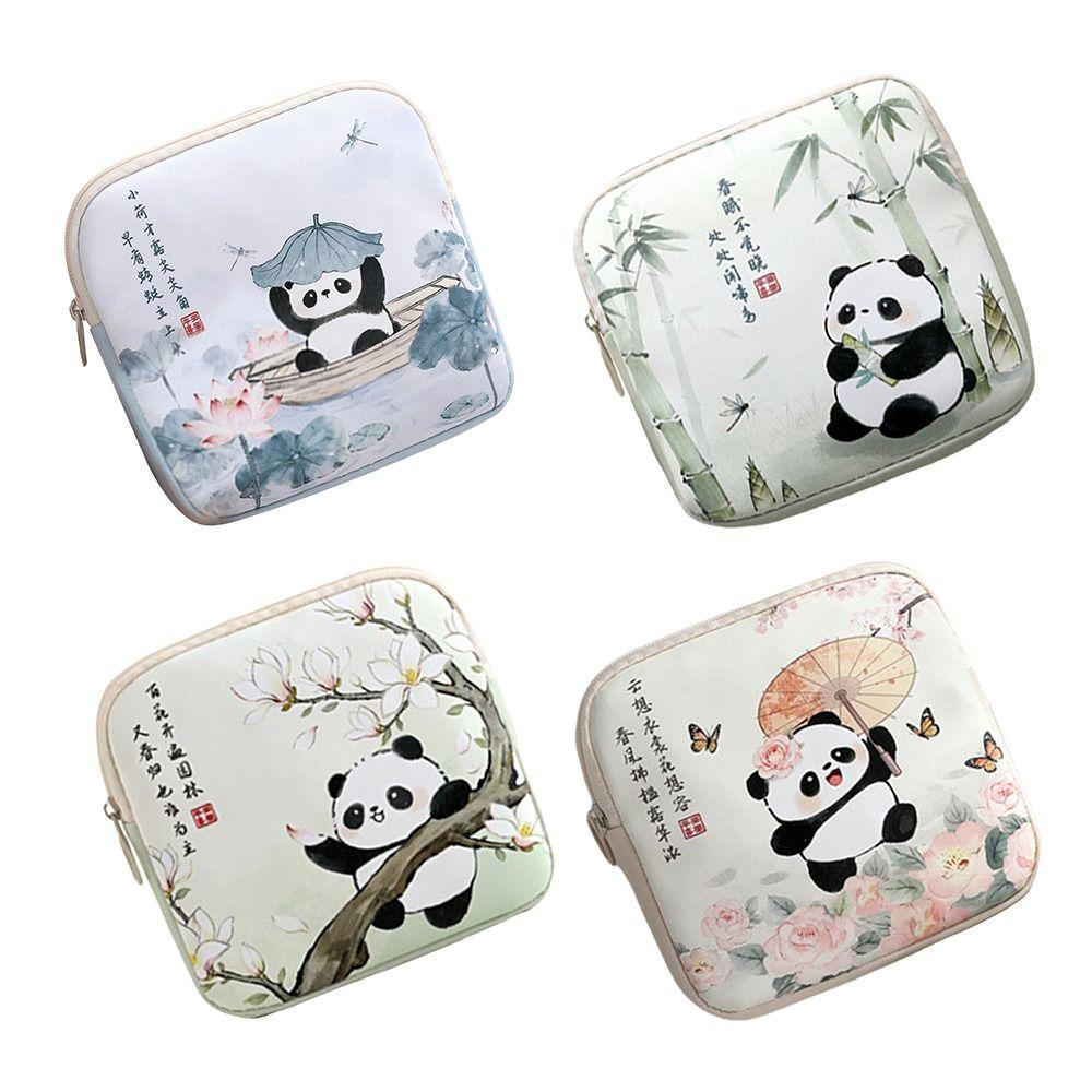 Portable PVC Sanitary Pads Bag Large Capacity Multipurpose Cosmetic Bag Panda Lipstick Earphones Storage Coin Purse