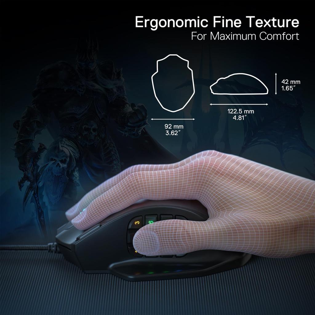 Redragon M908 Impact RGB LED MMO Gaming 12 Side Optical Wired Ergonomic Gamer Up to High 20 Programmable Macro with Comfort Grip Mouse, Buttons,