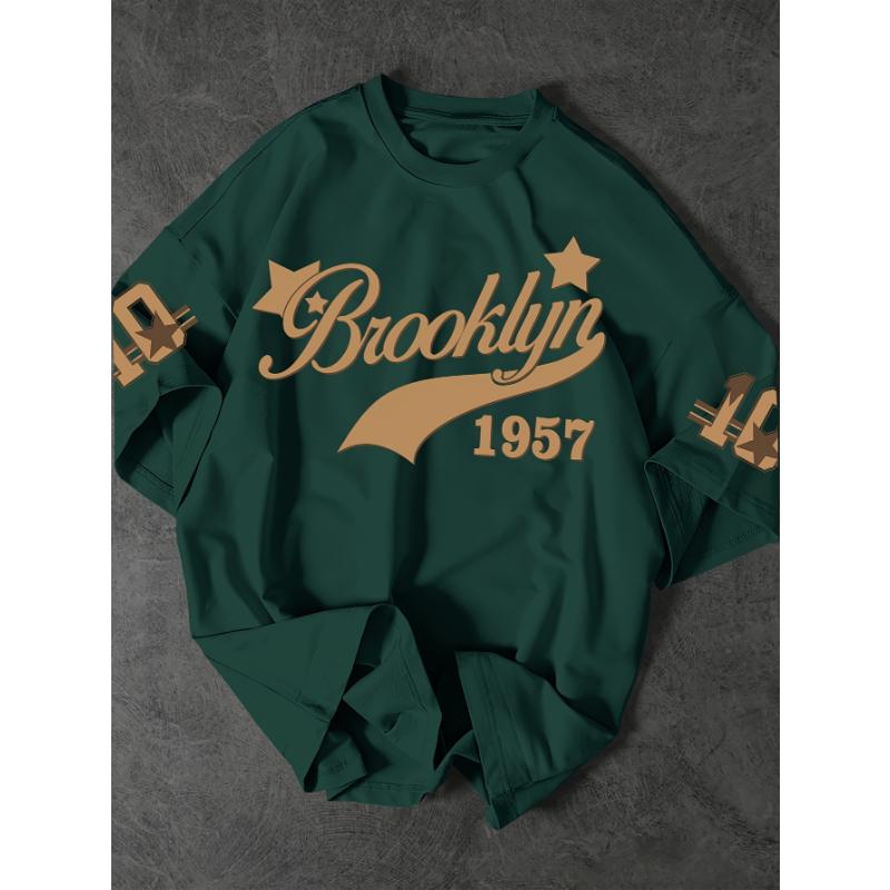 American Style New Summer Men's 1957 Letter Print Comfortable and Breathable Round Neck T-shirt Outdoor Street Style Top