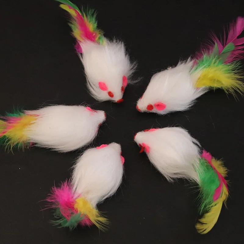 New Plush Cat Mouse Toys Mice Rattle Set Interactive Pet Toy for Kittens Assorted Catnip Toys with Colorful Feather Tail