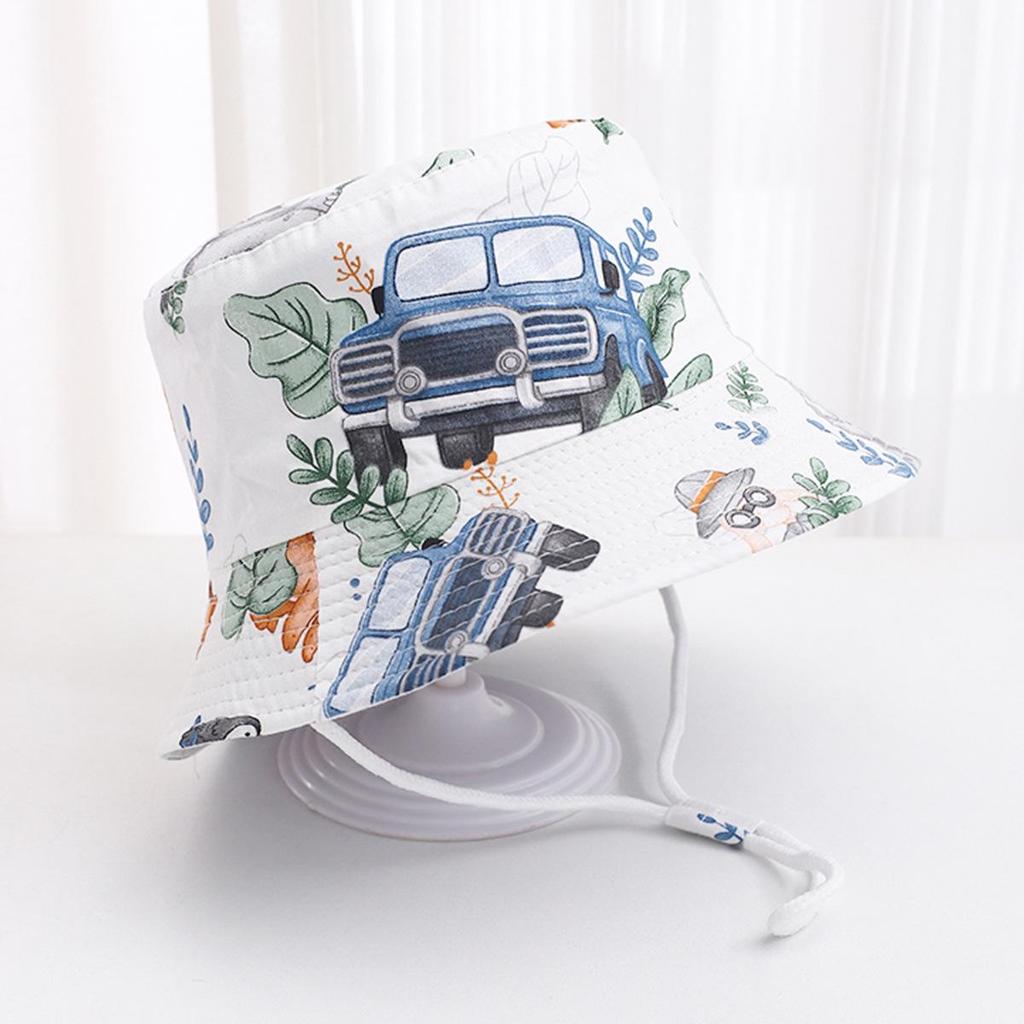2025 Children's Cartoon Bucket Hat: Cute Car & Dinosaur Print, Summer Cotton Beach Fisherman Hat