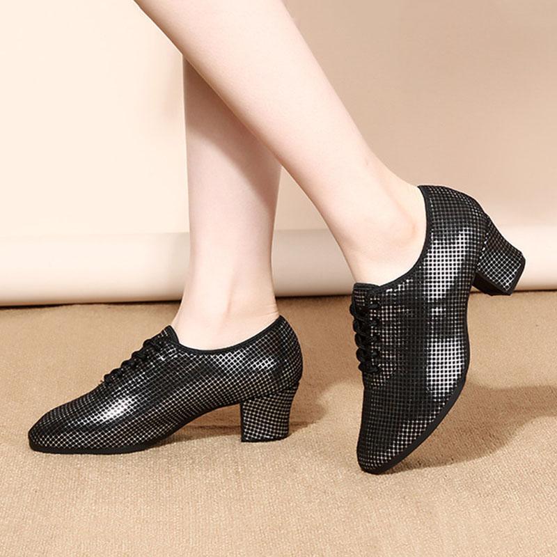 Black Shiny Oxford Cloth Latin Dance Shoes Soft Soled Women's Modern Jazz Shoes Teacher Shoes Square Dance