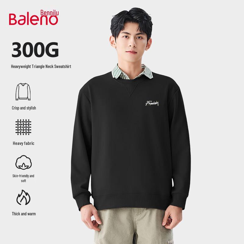 Baleno Men's Heavyweight Loose Fit Crew Neck Letter Print Sweatshirt