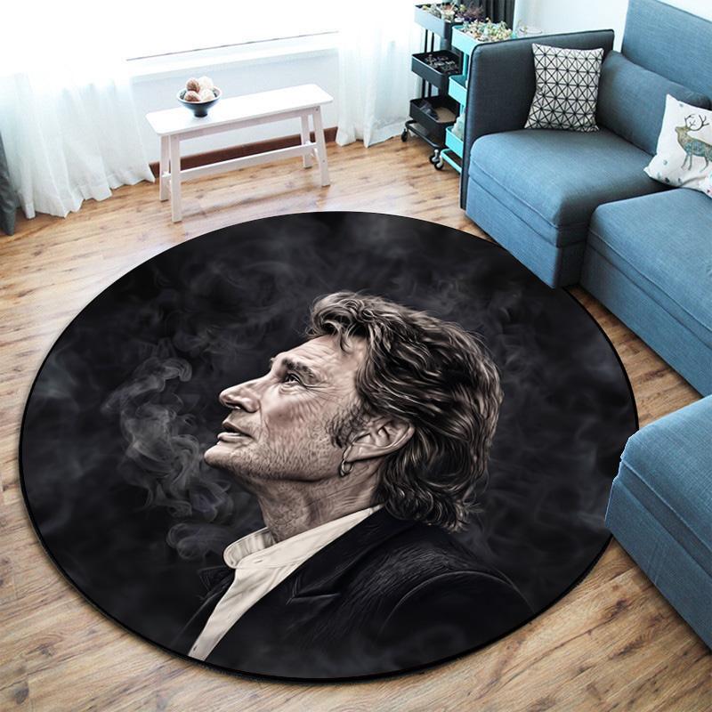 French legendary rock singer and actor Johnny Hallyday Round Carpet Soft Home Decoration Corridor Table and Chair Anti slip Outdoor Floor Mat rug H1